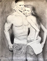 link to Celeb Under Wear charcoal drawing by Kelly Irving, Pender Island