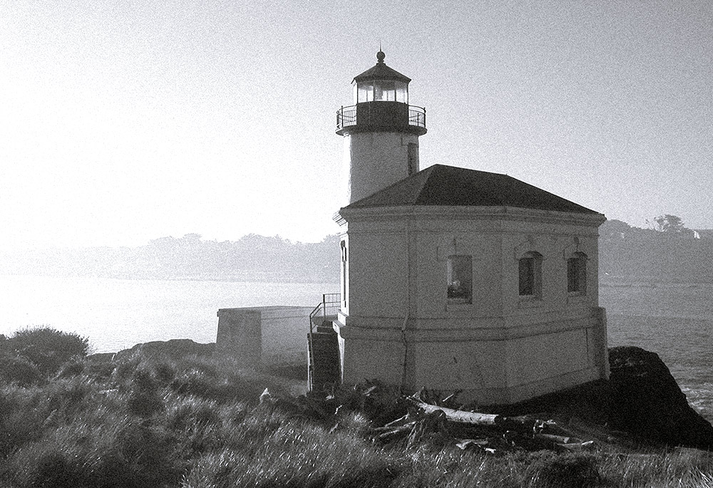 Light River Lighthouse is a digital black and white photograph by Kelly Irving